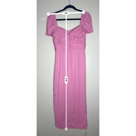 Self-Portrait Pink  Iris Puff-Sleeve Stretch Crepe Gathered Midi-Dress US 4 - Picture 7 of 14